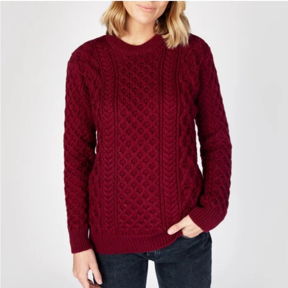 Irelandseye Blasket Honeycomb Stitch Aran Sweater Claret Women’s Size Medium - Picture 1 of 5